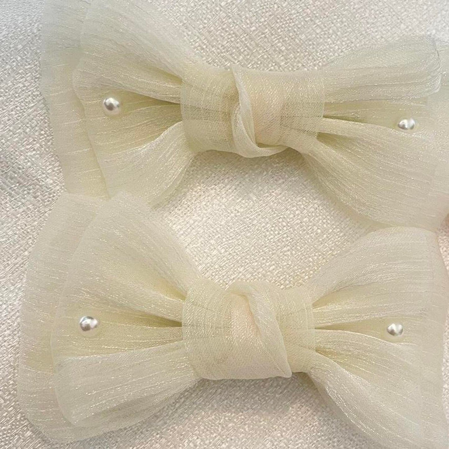 Cream tulle and pink bow hair clips bundle1