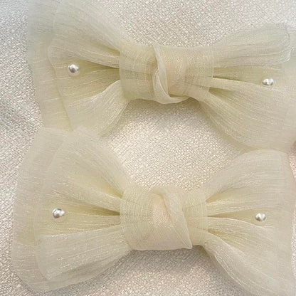 Cream tulle and pink bow hair clips bundle1