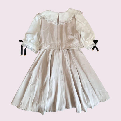 Rojita Tweed Dress Jfashion One-piece with Pearl Buttons Grey Pink3