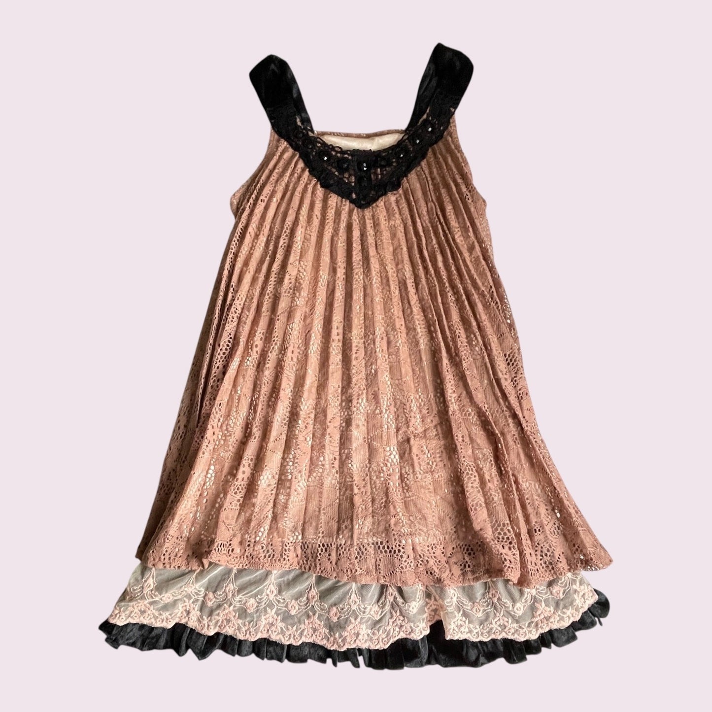 Axes Femme Layered Lace Dress – Vintage Rose & Black Contrast0