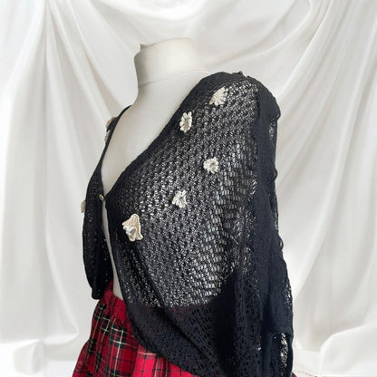 Axes Femme black crochet cardigan with floral appliqués1