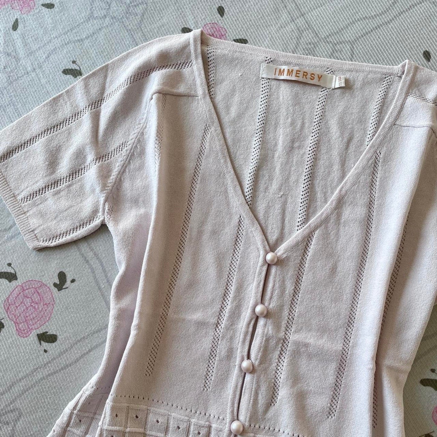 Vintage knit button-up top - light grey3