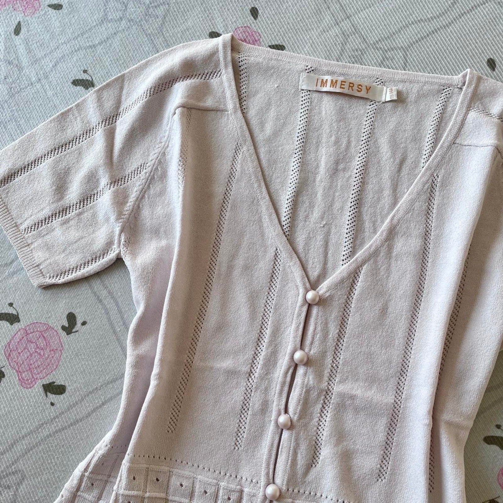 Vintage knit button-up top - light grey3