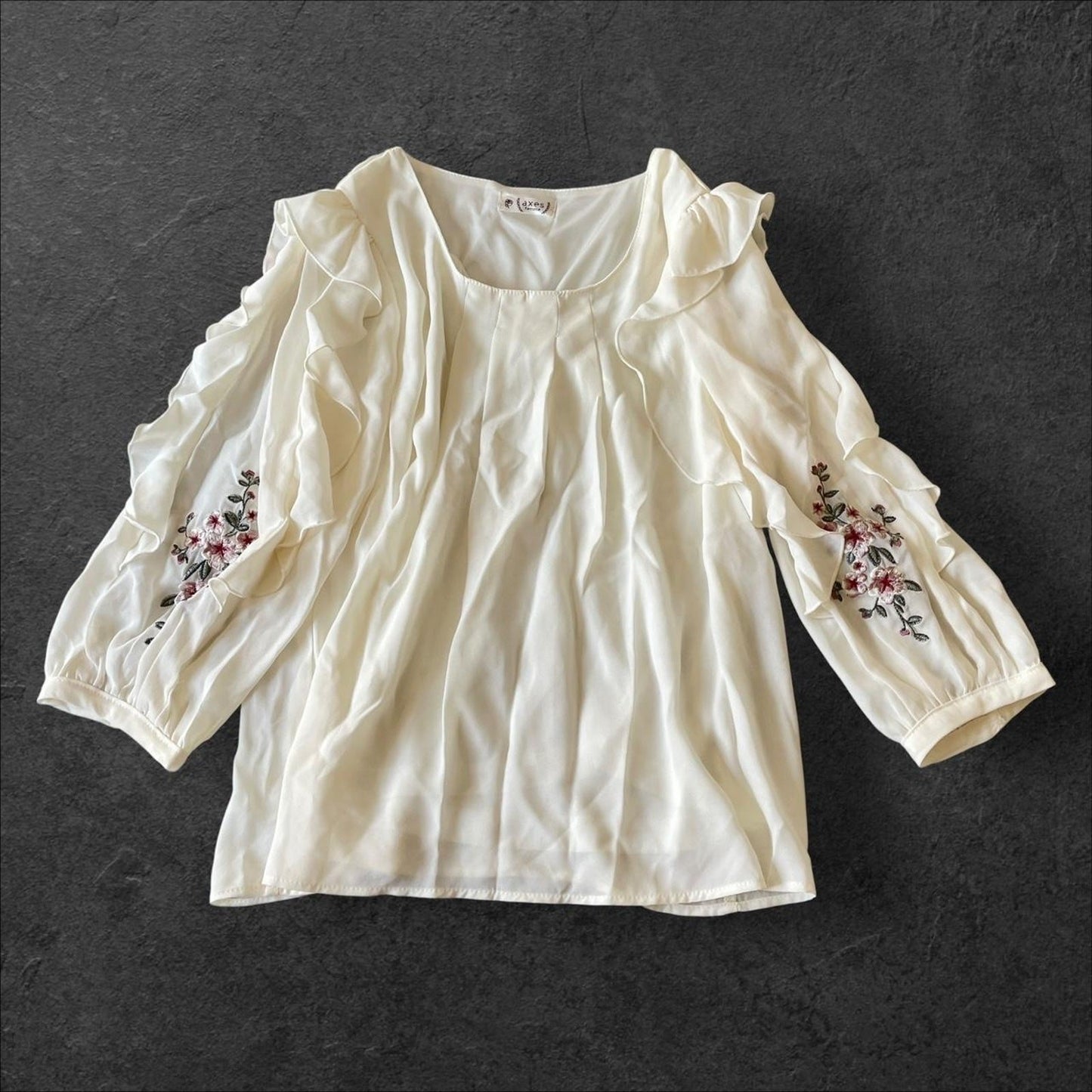 Axes Femme ruffle sleeve floral embroidery blouse 0