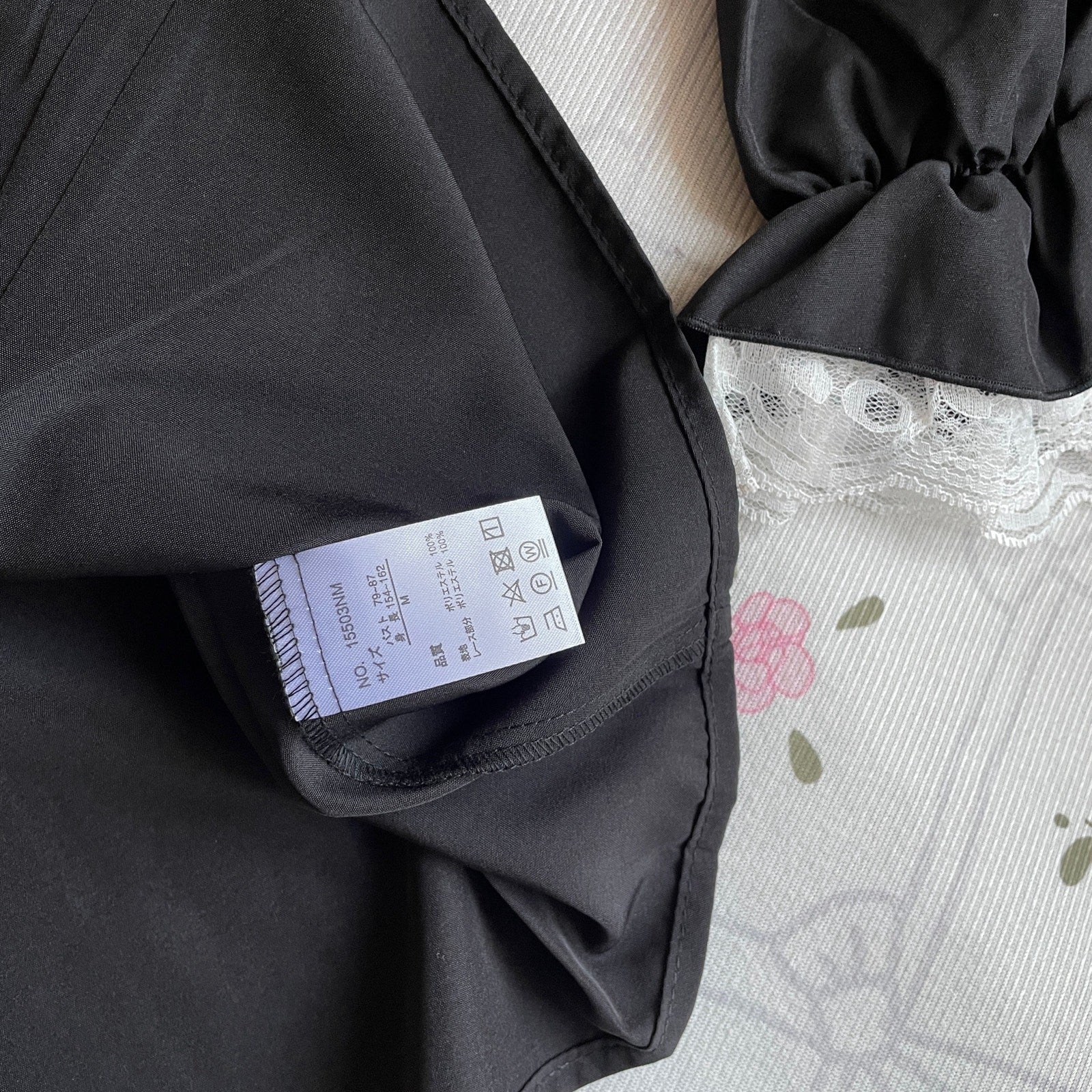 Noémie Black Lace Blouse with Satin Bow & Pearl Button Details3