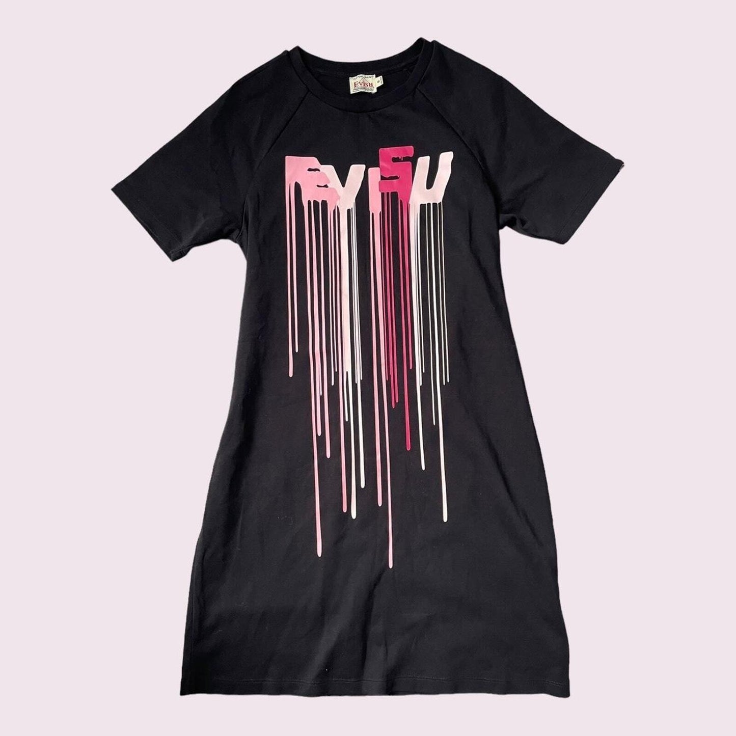 EVISU black graphic drip T-shirt dress rare piece0