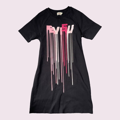 EVISU black graphic drip T-shirt dress rare piece0