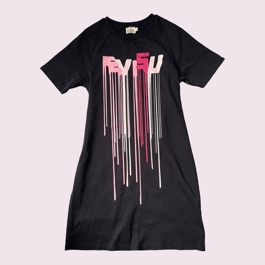 EVISU black graphic drip T-shirt dress rare piece0