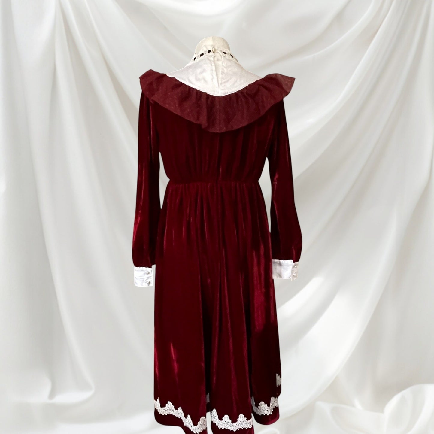 Axes Femme Burgundy Velvet Long Sleeve Midi Dress Victorian1