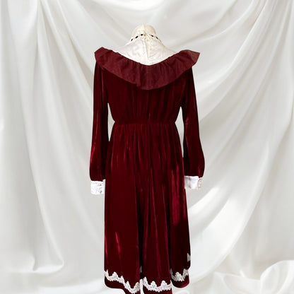Axes Femme Burgundy Velvet Long Sleeve Midi Dress Victorian1