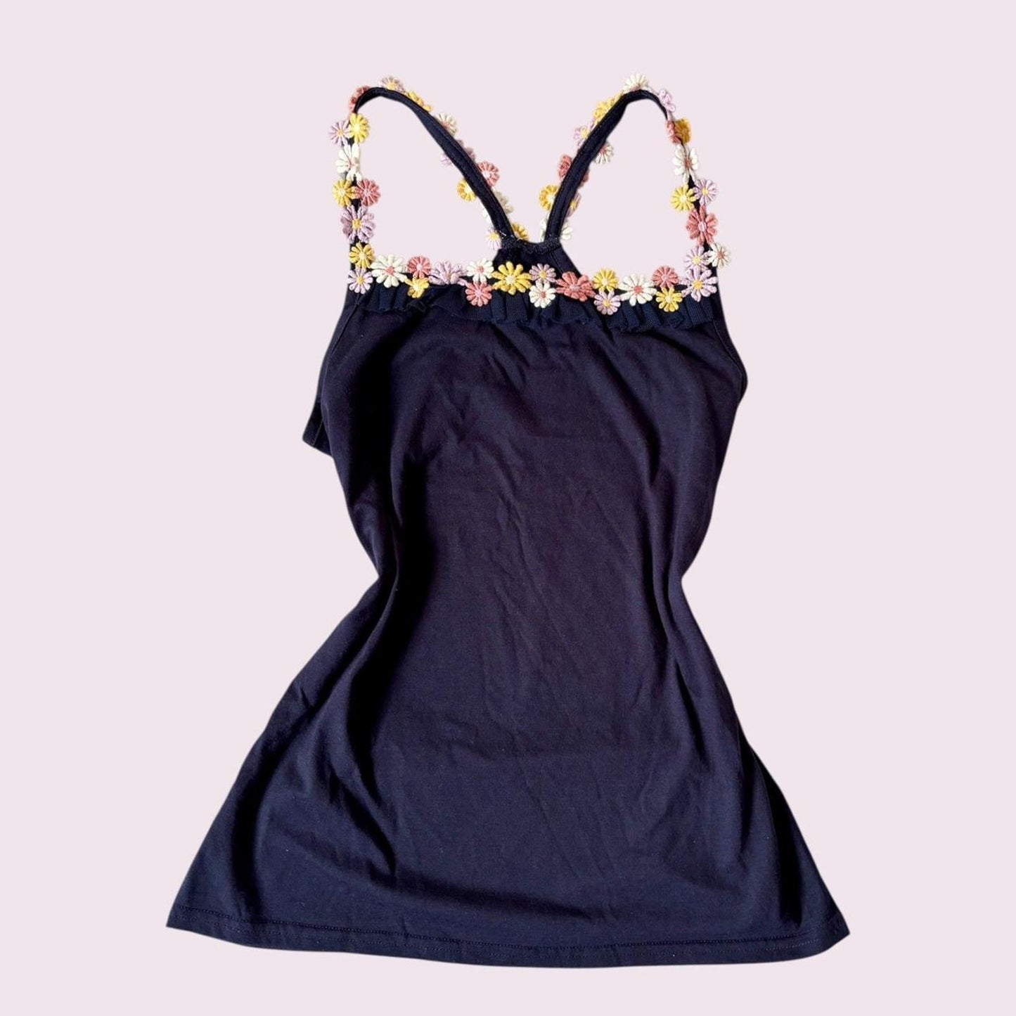 Olive des Olive navy racerback tank top with daisy trim – fairycore y2k vibes0