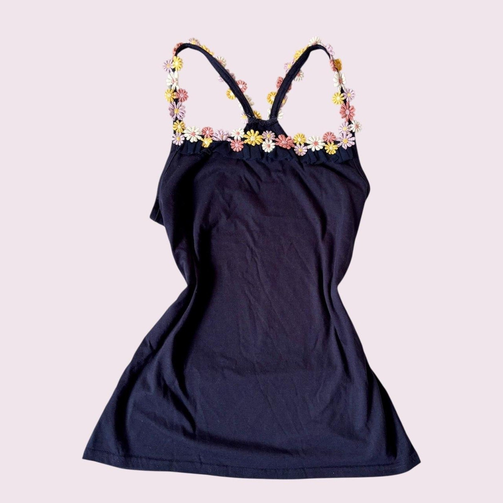 Olive des Olive navy racerback tank top with daisy trim – fairycore y2k vibes0