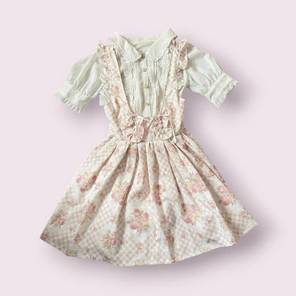 Liz Lisa floral suspender skirt with ruffle straps0