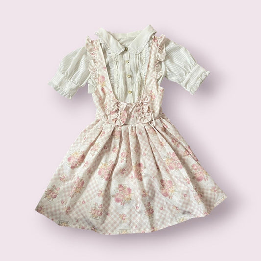 Liz Lisa floral suspender skirt with ruffle straps0