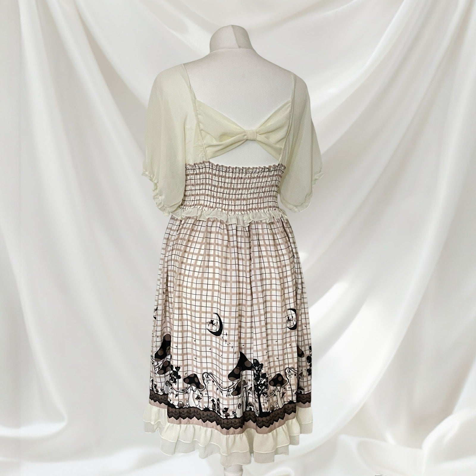Axes Femme beige plaid dress with built-in sleeves3