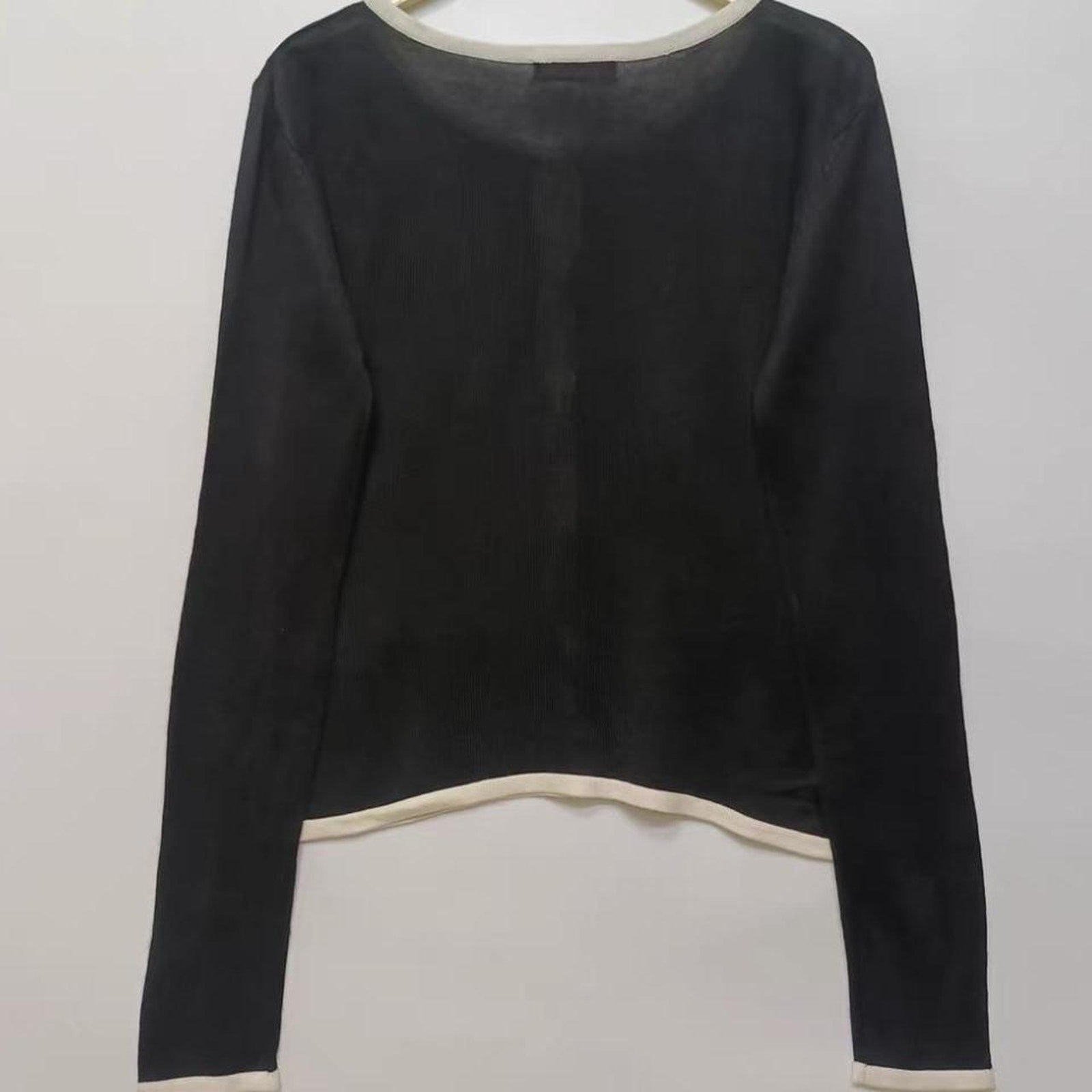 Y2k Japanese Vintage Black Cardigan Contrast Trim, Parisian / Soft Girl Style1