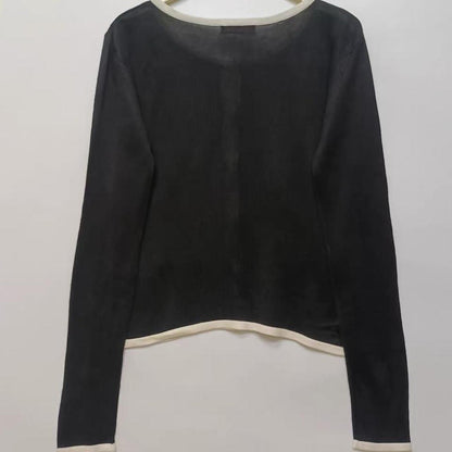 Y2k Japanese Vintage Black Cardigan Contrast Trim, Parisian / Soft Girl Style1