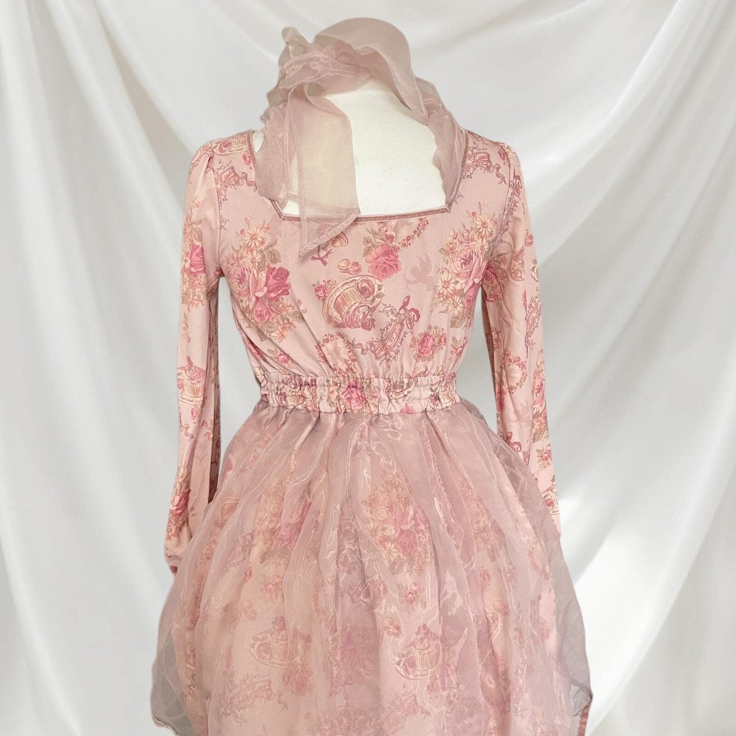Pink floral chiffon dress with bow accent - elegant Lolita style by Liz Lisa5