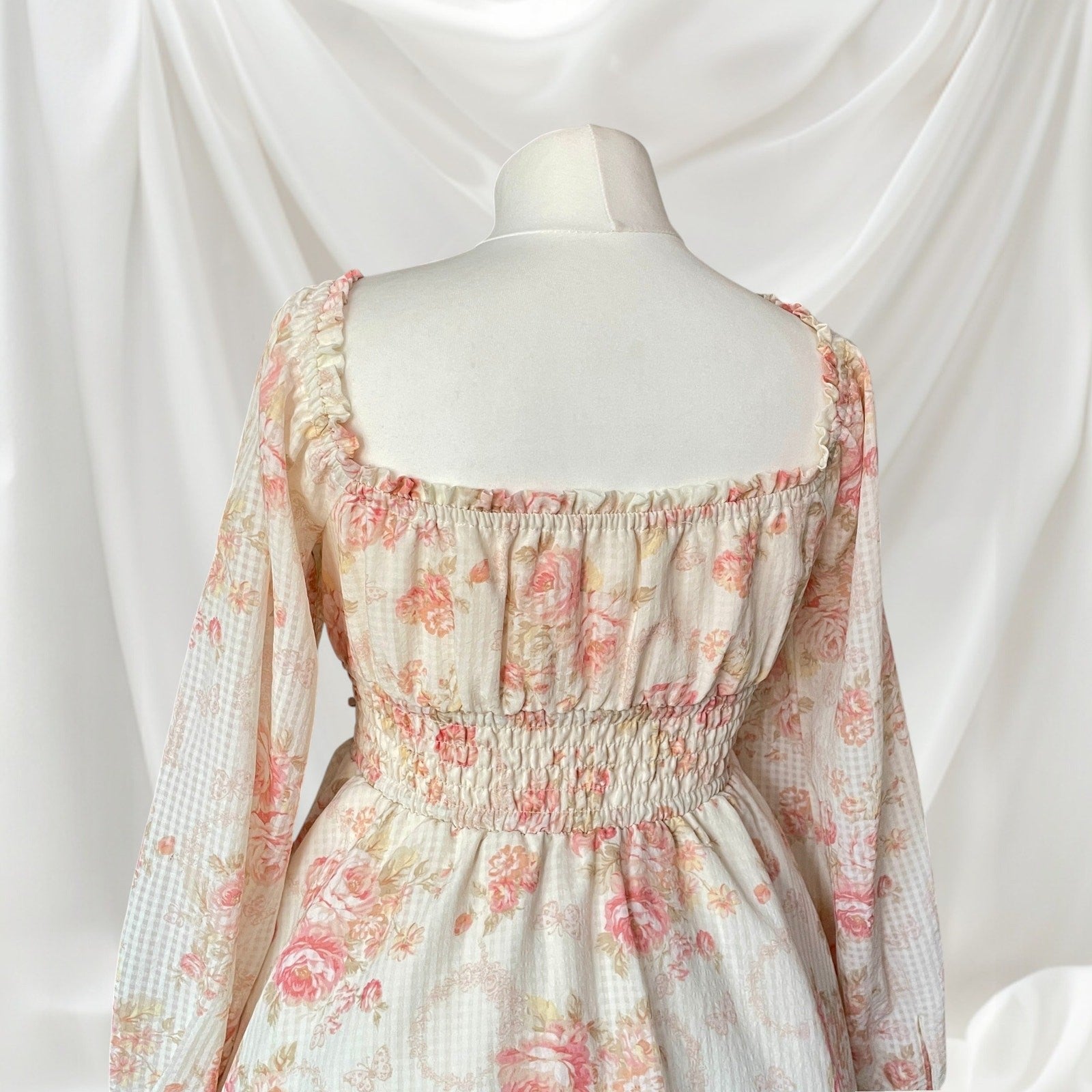 Liz Lisa Pink Rose Floral Corset Dress Lace Up Long Sleeve4