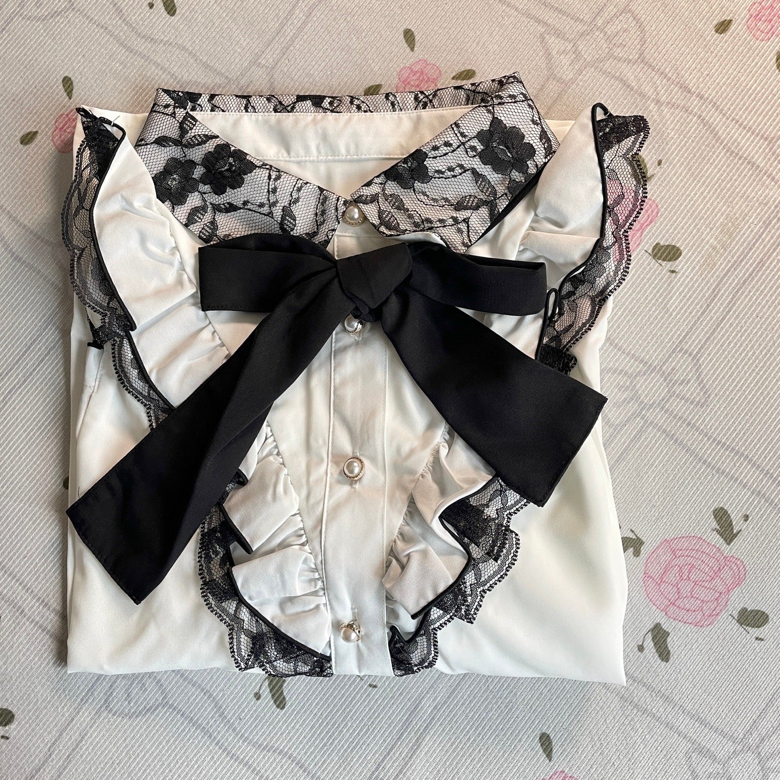 Japanese Brand Lamcy romantic cut-out lace blouse with bow1