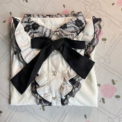 Japanese Brand Lamcy romantic cut-out lace blouse with bow1