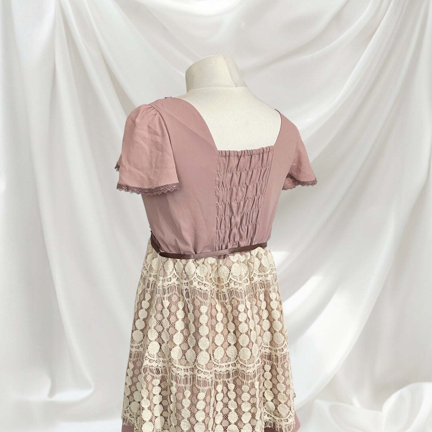 Axes Femme Dusty Rose Lace-Up Dress Cream Floral Lace Overlay6