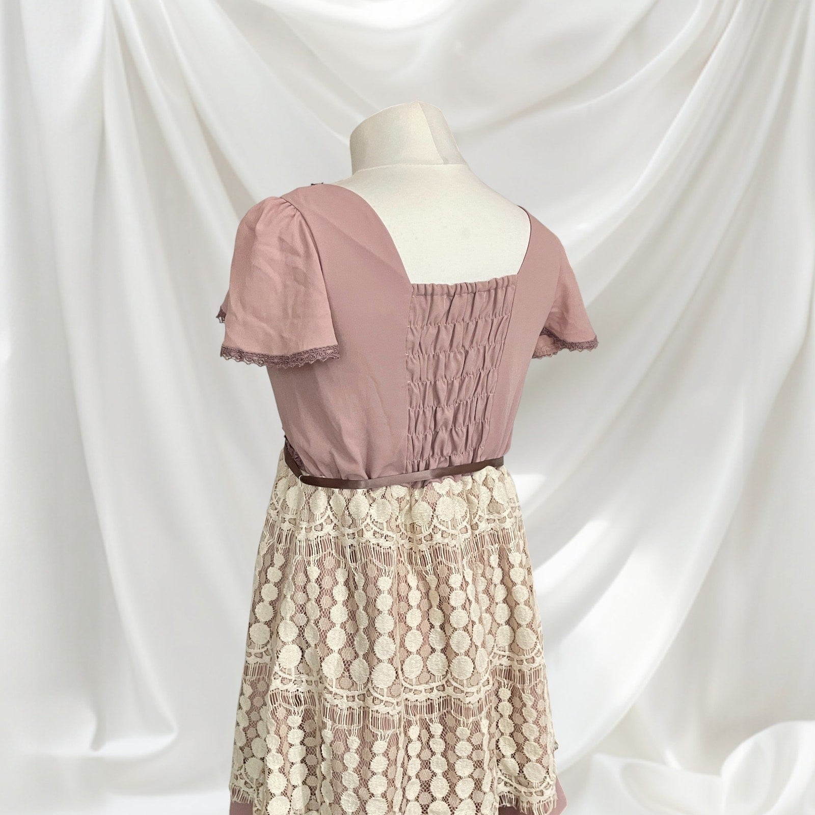 Axes Femme Dusty Rose Lace-Up Dress Cream Floral Lace Overlay6