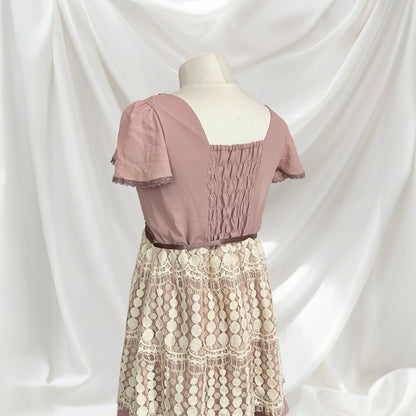 Axes Femme Dusty Rose Lace-Up Dress Cream Floral Lace Overlay6