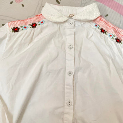 Japanese vintage cotton embroidered long blouse with lace skirt panel3