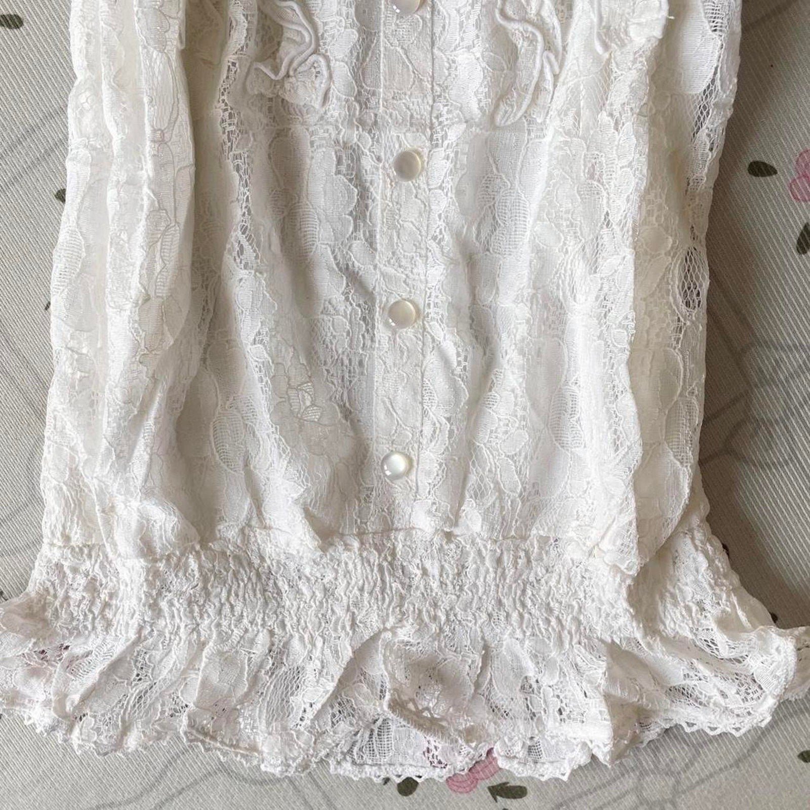 Japanese vintage lace blouse with shirred waist5