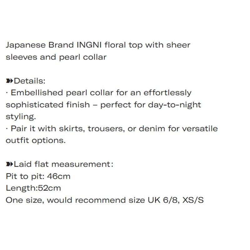 Japanese Brand INGNI floral top with sheer sleeves and pearl collar4