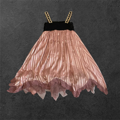 Axes Femme vintage-pink dress, romantic layered hem, classic girly jfashion1