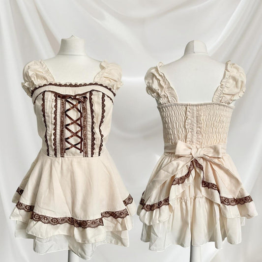 Axes Femme rare milkmaid mini dress with laceup and tieback detailing0