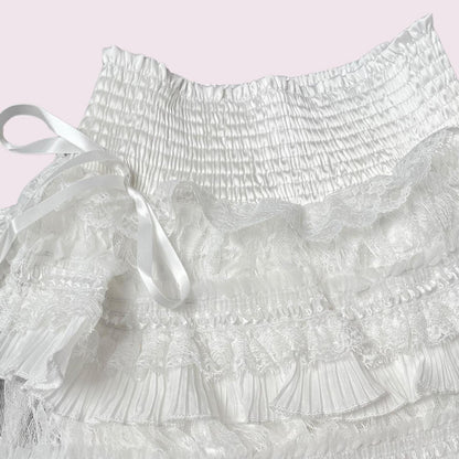 Layered lace ruffle mini skirt/ skort with ribbon bow details fit XS/S4