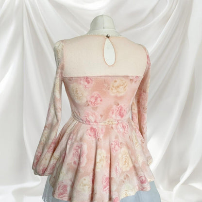 Liz Lisa pink floral peplum top – lace blouse with romantic rose print3