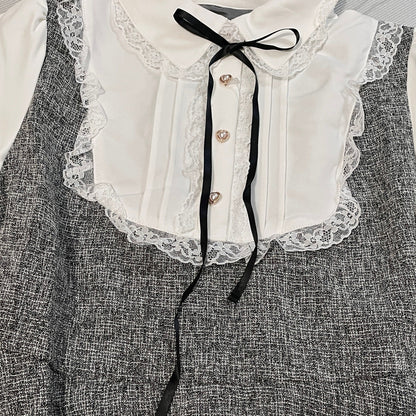 Jirai Kei dress faux-two-piece dress – tweed pinafore look Jfashion5