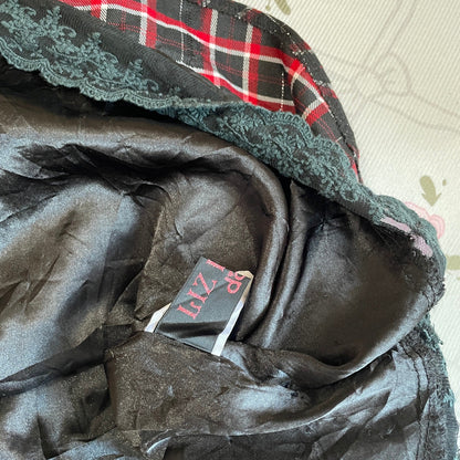 Liz Lisa Doll Plaid Dress – Black × Red Check, Lace Trim, Sweet Girly Jfashion2
