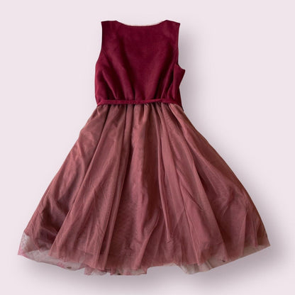 Axes Femme dusty rose and burgundy layered dress with ribbon belt1