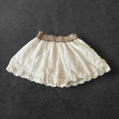 Liz Lisa tiered lace skirt – ivory × mocha waist0