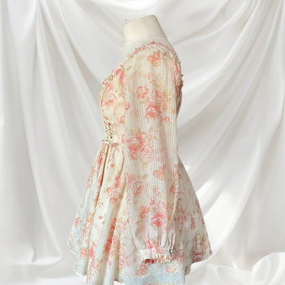 Liz Lisa Pink Rose Floral Corset Dress Lace Up Long Sleeve2