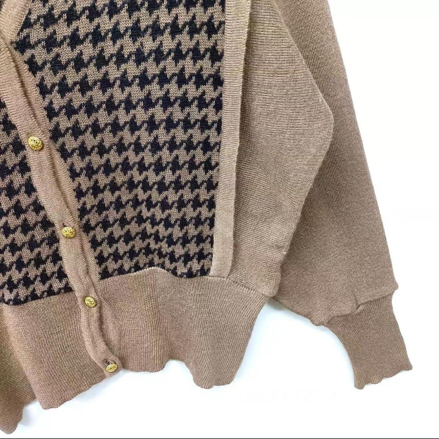 Y2K Japanese vintage houndstooth knit cardigan V-neck style3