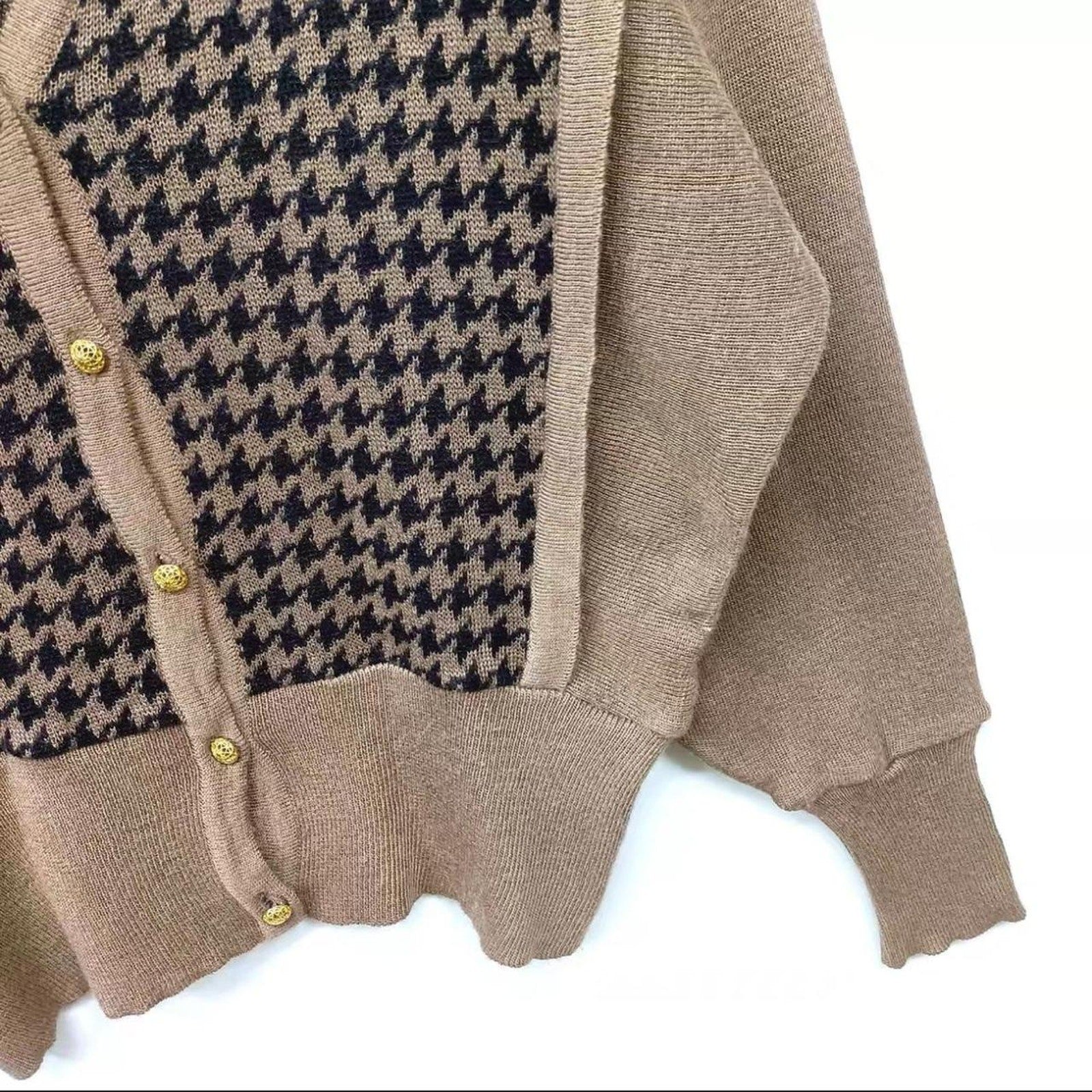 Y2K Japanese vintage houndstooth knit cardigan V-neck style3