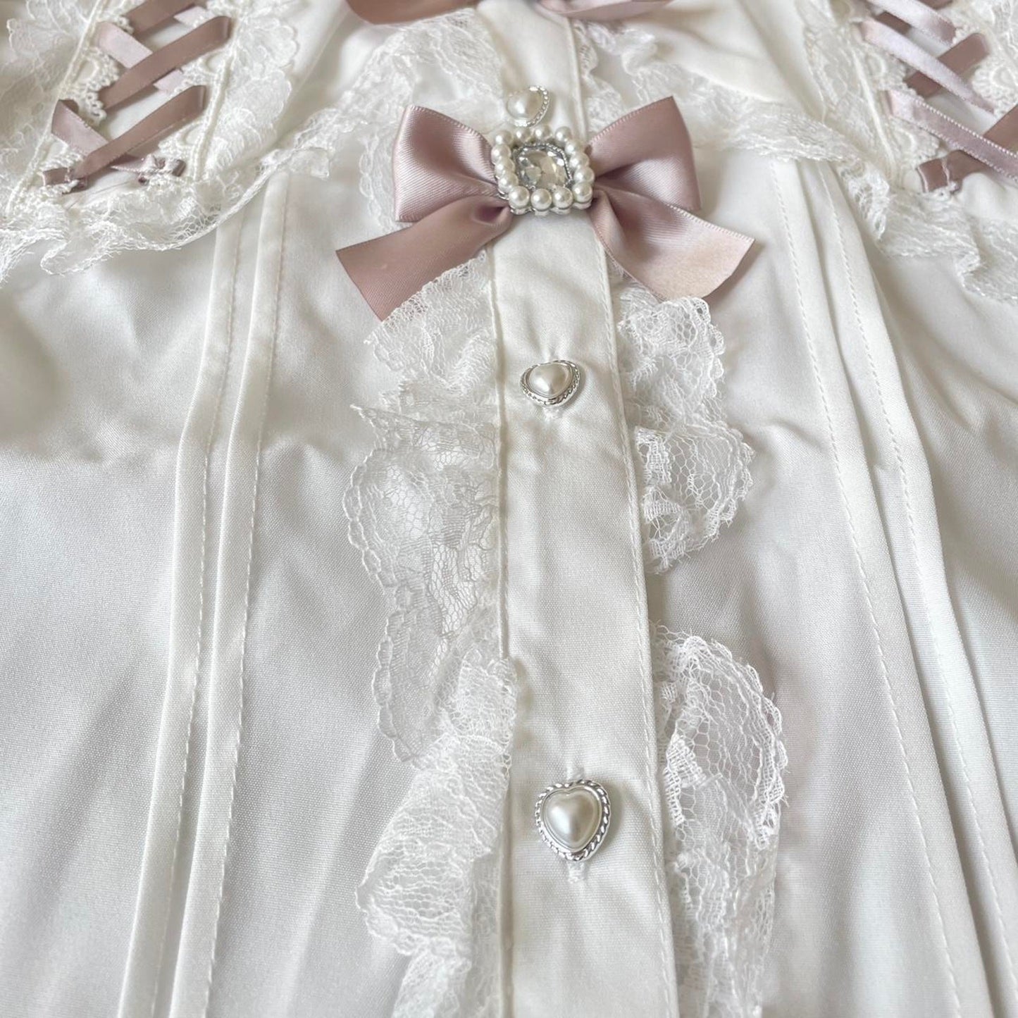 Japanese Brand Noemie lace ribbon blouse with pink satin bows2