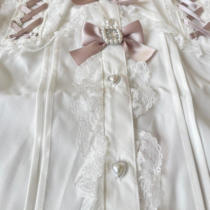 Japanese Brand Noemie lace ribbon blouse with pink satin bows2
