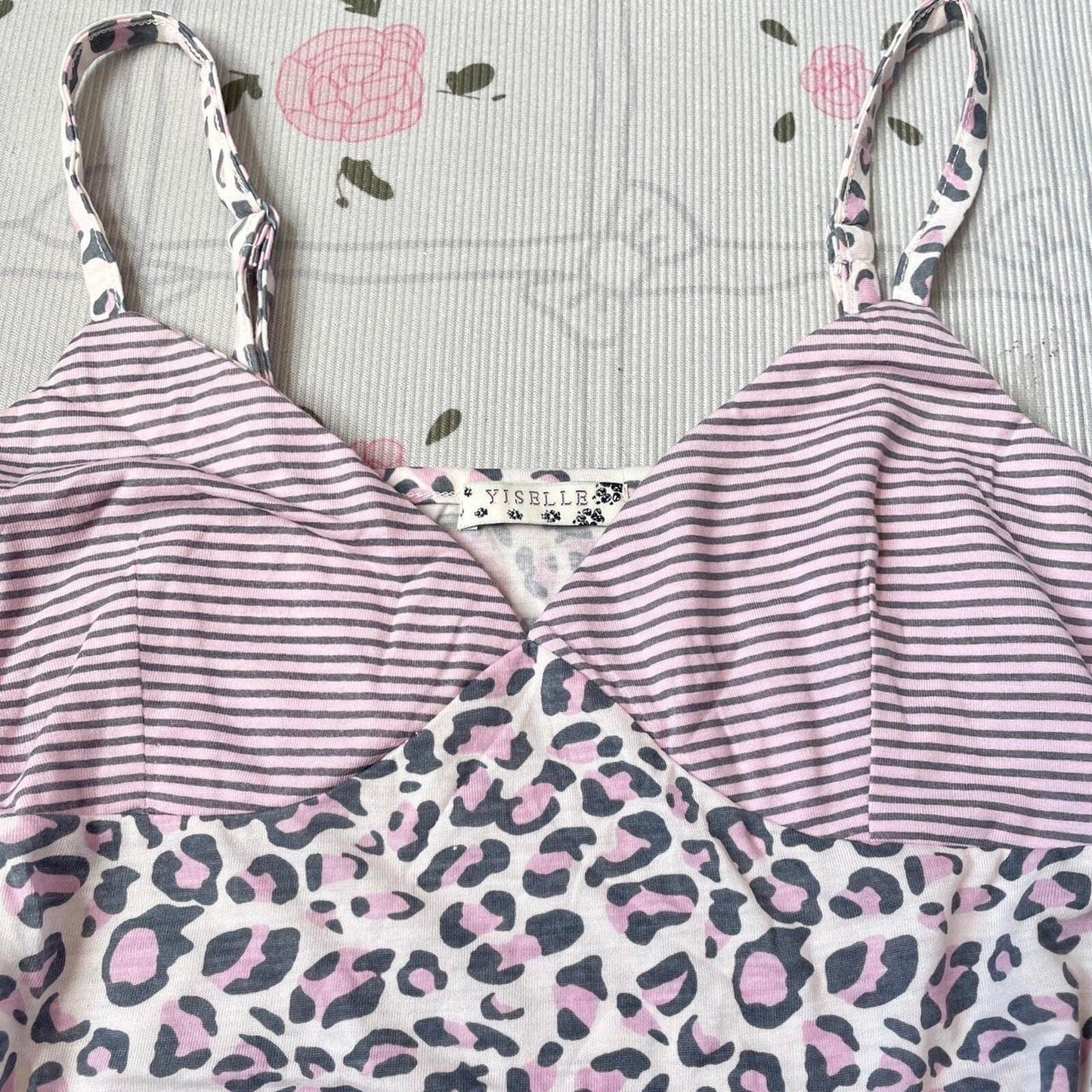 Vintage striped and leopard print camisole top2