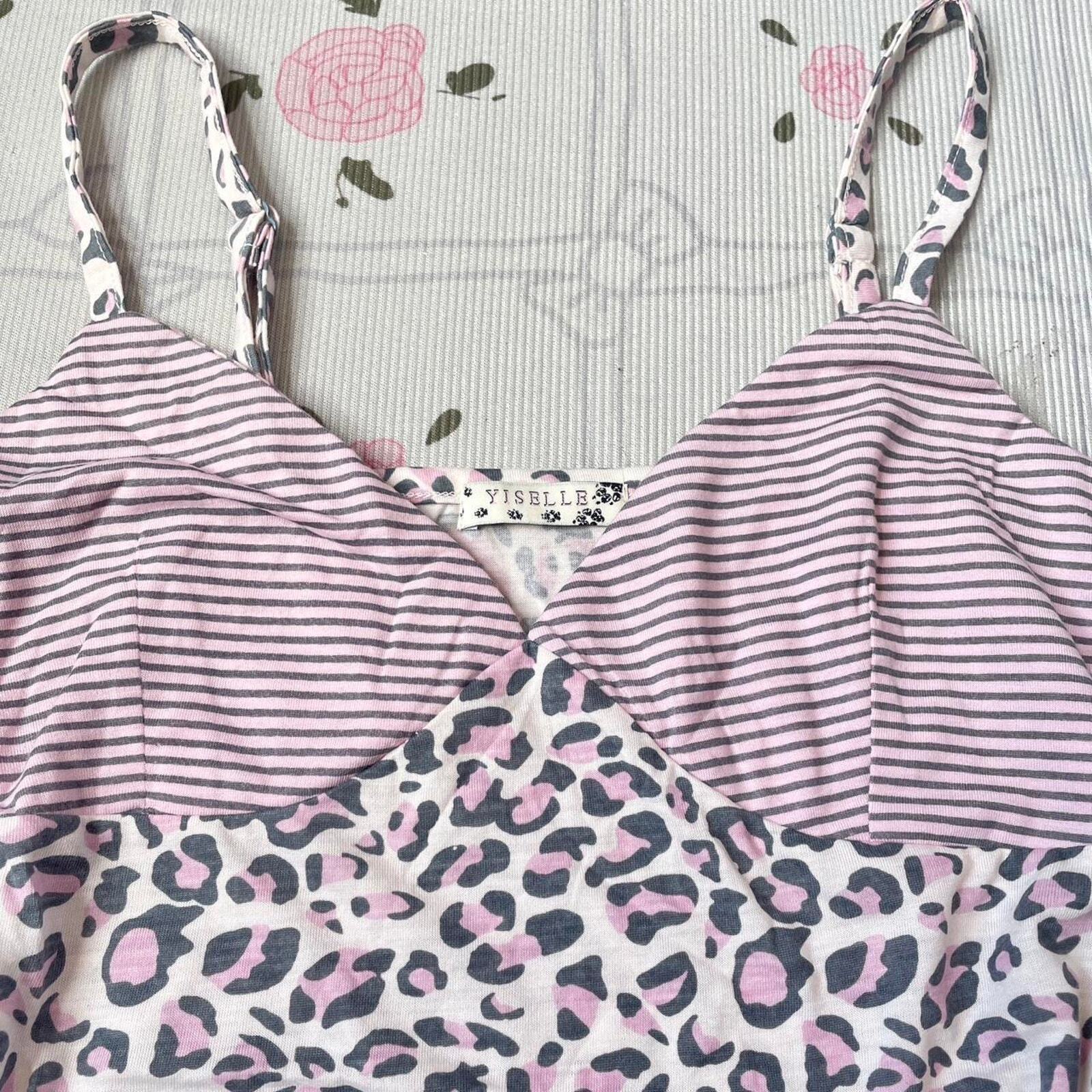 Vintage striped and leopard print camisole top2