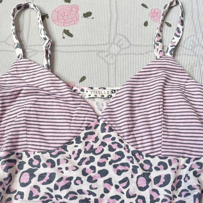 Vintage striped and leopard print camisole top2