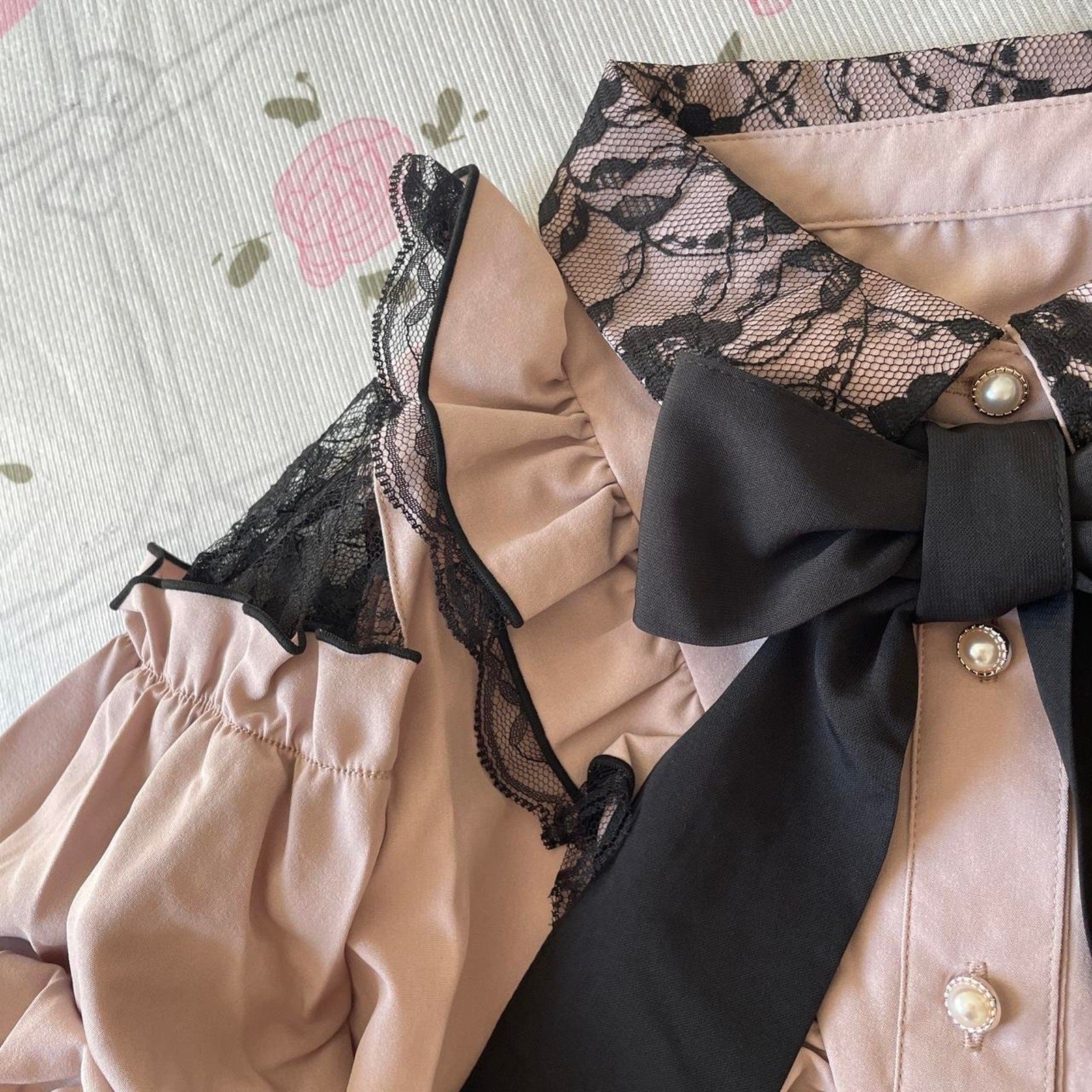 Japanese Brand Lamcy romantic cut-out lace blouse with bow4