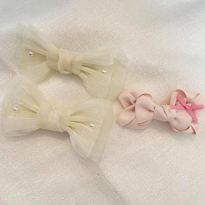 Cream tulle and pink bow hair clips bundle0
