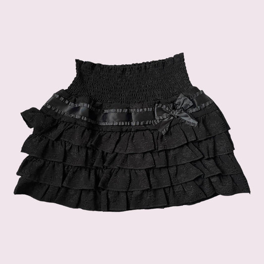 Babydoll  black tiered frilly multi-layer ruffles cake mini skirt/ skort 0
